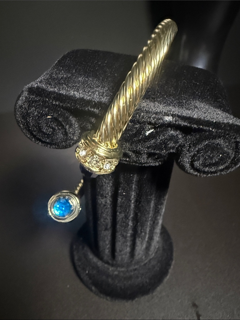 Gold-Tone Twist Cuff Bracelet with Blue Crystal Finials - Picture 3 of 6